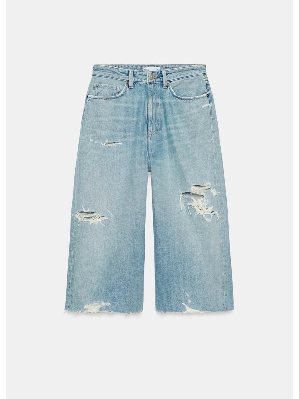 Zara MID-RISE RIPPED BAGGY DENIM JORTS 8727/303/406